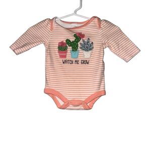 Kid's Starting Out Coral and White Striped Bodysuit with Cactus Design